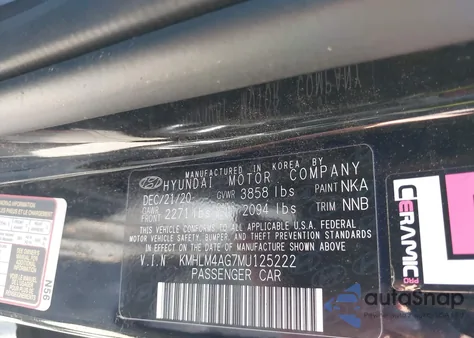 2021 Hyundai Elantra Sel z USA, uszkodzony, nr VIN KMHLM4AG7MU125222